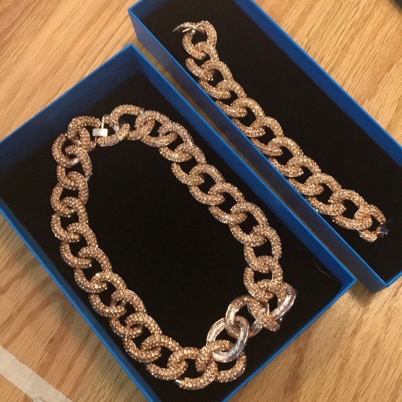 Real Collectibles Rosetone Pave Link Necklace Set - Picture 5 of 5